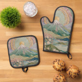 Ethereal Bloom: Pastel Mosaic Volcano in Spring Ovenwant & Pannenlap Set (Top down)