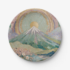 Ethereal Bloom: Pastel Mosaic Volcano in Spring Papieren Bordje