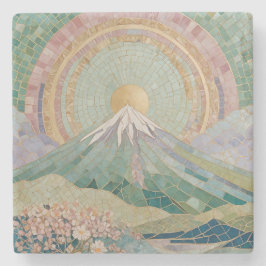Ethereal Bloom: Pastel Mosaic Volcano in Spring Stenen Onderzetter