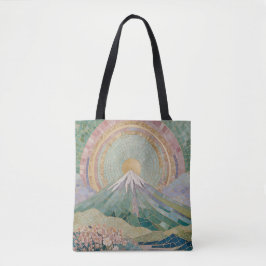 Ethereal Bloom: Pastel Mosaic Volcano in Spring Tote Bag