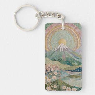 Ethereal Bloom: Pastel Mozaïek Vulkaan in Lente Sleutelhanger