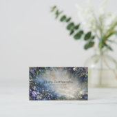 Ethereal Blue and Purple Floral Border Gold Frame Visitekaartje (Staand voorkant)