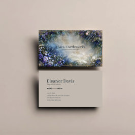 Ethereal Blue and Purple Floral Border Gold Frame Visitekaartje