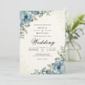 Ethereal Blue Botanical Romance Wedding Kaart (Staand voorkant)
