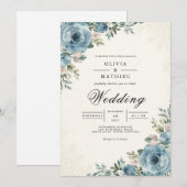 Ethereal Blue Botanical Romance Wedding Kaart (Voorkant / Achterkant)