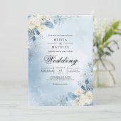 Ethereal Blue Floral Frost Wedding Kaart (Staand voorkant)