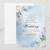 Ethereal Blue Floral Frost Wedding Kaart (Voorkant / Achterkant)
