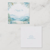 Ethereal Blue Mountain Floral Gold Frame Serene Vierkante Visitekaartje (Voorkant / Achterkant)