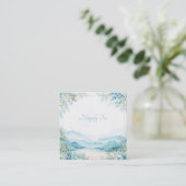Ethereal Blue Mountain Floral Gold Frame Serene Vierkante Visitekaartje (Staand voorkant)