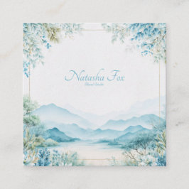 Ethereal Blue Mountain Floral Gold Frame Serene Vierkante Visitekaartje