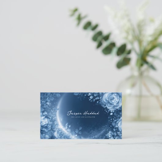 Ethereal Blue Rose Floral Glowing Cosmic Night Visitekaartje (Staand voorkant)