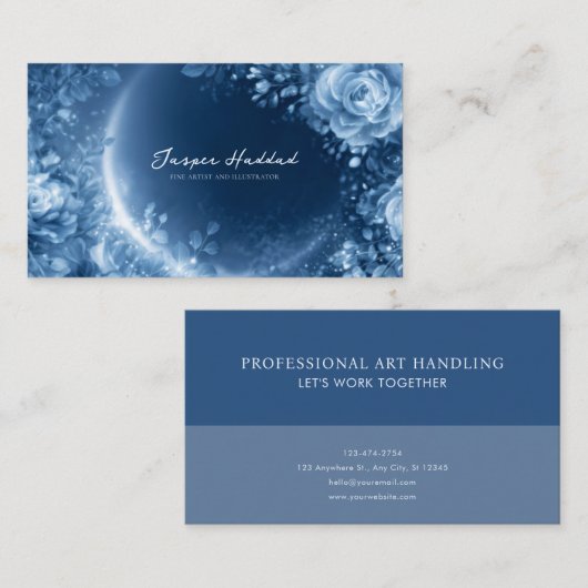 Ethereal Blue Rose Floral Glowing Cosmic Night Visitekaartje (Voorkant / Achterkant)