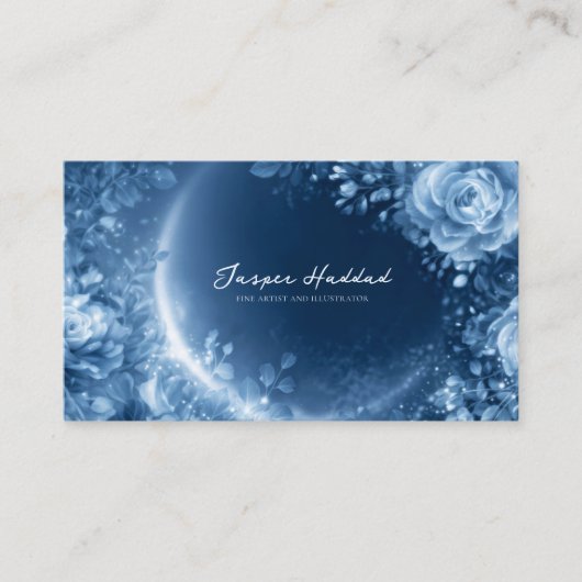 Ethereal Blue Rose Floral Glowing Cosmic Night Visitekaartje (Voorkant)