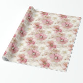 Ethereal blush and gold floral birthday wrap roll cadeaupapier (Uitgerold)