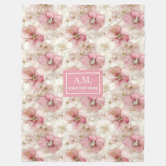 Ethereal Blush & Gold Elegant Custom Name Blanket Fleece Deken (Voorkant)