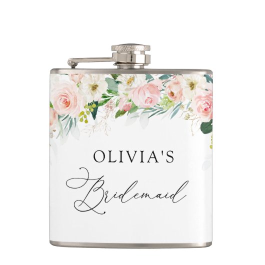Ethereal Blush Roze Rozen Bruidsdouche Fles Heupfles (Voorkant)