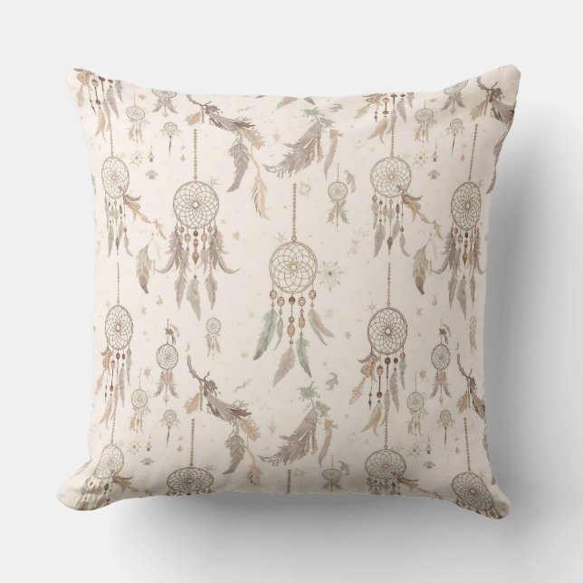 Ethereal Boho Dream Catcher Feathers Moon Stars Kussen (Voorkant)