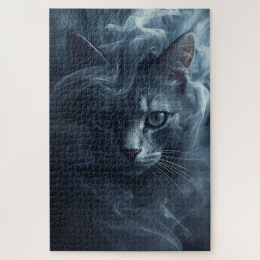 Ethereal Cat in Smoke & Mist – Mystical Puzzle Legpuzzel (Verticaal)