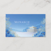 Ethereal Chinoiserie Blue Floral Pagoda Landscape Visitekaartje (Voorkant)