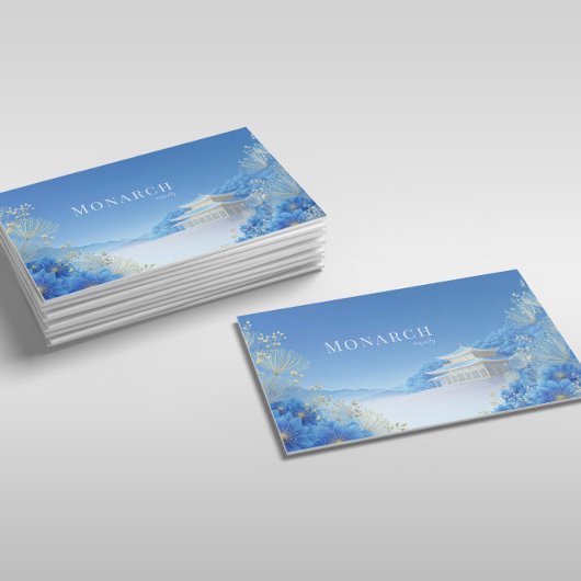 Ethereal Chinoiserie Blue Floral Pagoda Landscape Visitekaartje