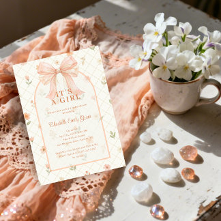 Ethereal Coquette Peach Bow Baby Shower TMF26 Kaart