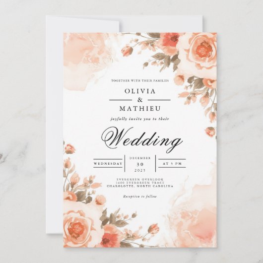Ethereal Coral Bloom Arch Wedding Kaart (Voorkant)