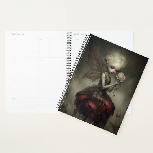 Ethereal Dark Fairy in Petal Dress with Rose Planner (Display)