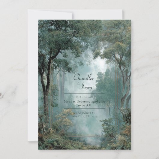 Ethereal Deep Forest Gold Frame Misty Woodland Kaart (Voorkant)