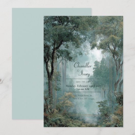 Ethereal Deep Forest Gold Frame Misty Woodland Kaart (Voorkant / Achterkant)