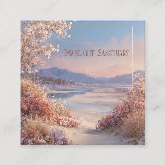 Ethereal Desert Oasis Gold Frame Pink Floral Vierkante Visitekaartje (Voorkant)