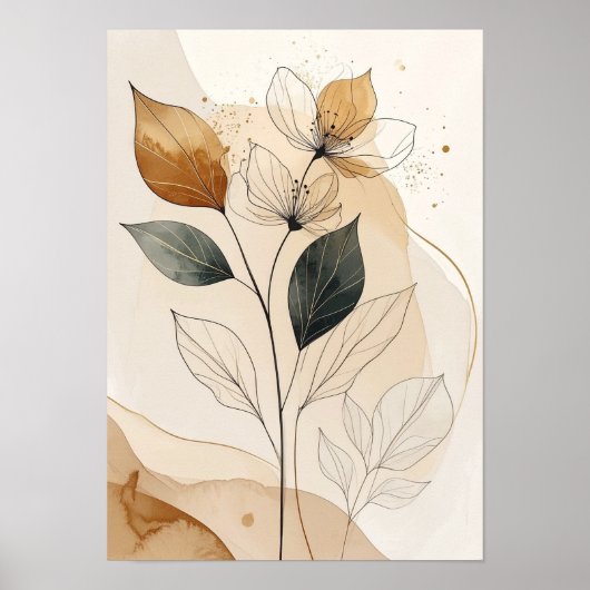 Ethereal Earth Tones: Modern Botanical Line Art wi Poster (Voorkant)