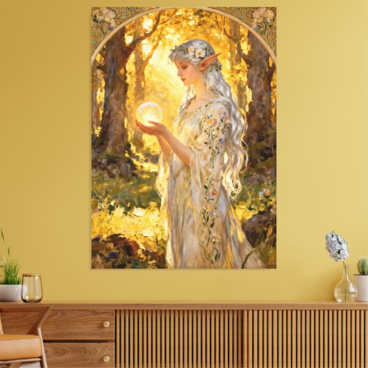 Ethereal Elf Maiden in Art Nouveau Style Canvas Afdruk (Insitu (Woonkamer))