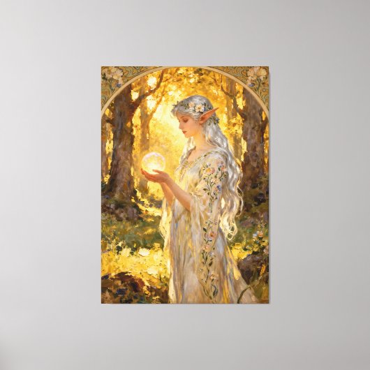 Ethereal Elf Maiden in Art Nouveau Style Canvas Afdruk (Voorkant)