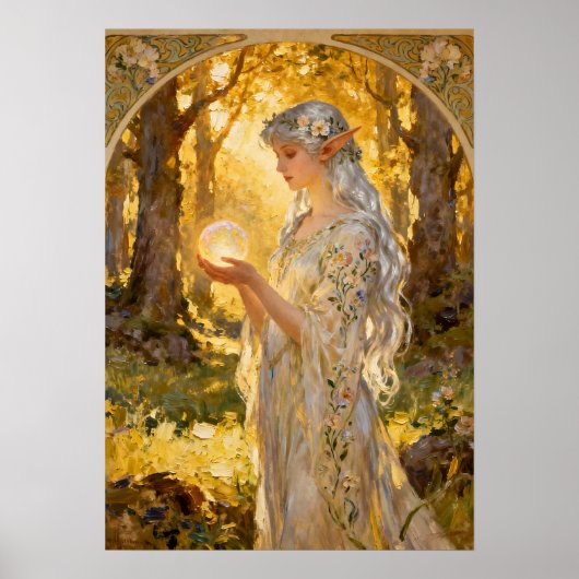 Ethereal Elf Maiden in Art Nouveau Style Poster (Voorkant)