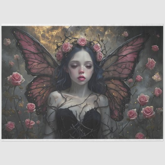 Ethereal Fairy Surrounded By Vibrant Pink Roses Tissuepapier (Voorkant)