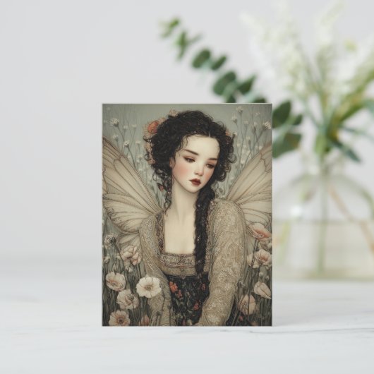 Ethereal Fairy With Wings in flower Garden Art  Briefkaart (Staand voorkant)