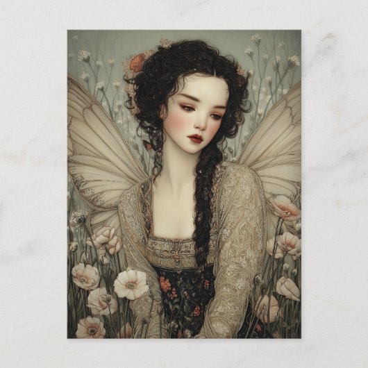 Ethereal Fairy With Wings in flower Garden Art Briefkaart (Voorkant)
