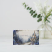 Ethereal Fairytale Castle Blue Floral Misty Forest Visitekaartje (Staand voorkant)