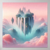 Ethereal Floating Islands and Waterfalls in Pastel Poster (Voorkant)
