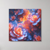 Ethereal Floral Energy – Blue & Fiery Rose Art Canvas Afdruk (Voorkant)