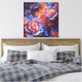 Ethereal Floral Energy – Blue & Fiery Rose Art Canvas Afdruk (Insitu (Slaapkamer))