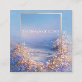 Ethereal Floral Meadow Gold Frame Serene Landscape Vierkante Visitekaartje