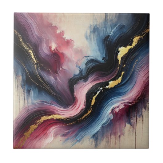 Ethereal Flow – Elegant Abstract Art Ceramic Tile Tegeltje (Voorkant)