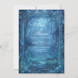 Ethereal Glowing Blue Magic Forest Wedding Kaart
