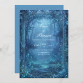 Ethereal Glowing Blue Magic Forest Wedding Kaart (Voorkant / Achterkant)