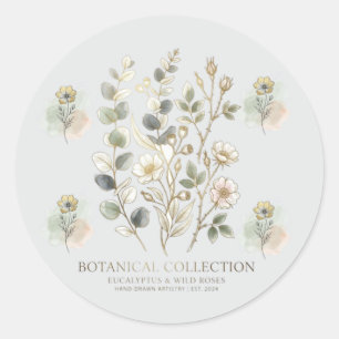 Ethereal Gold & Sage Botanische Collectie Ronde Sticker