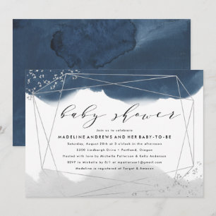 Ethereal Indigo en grijze babyshower uitnodiging