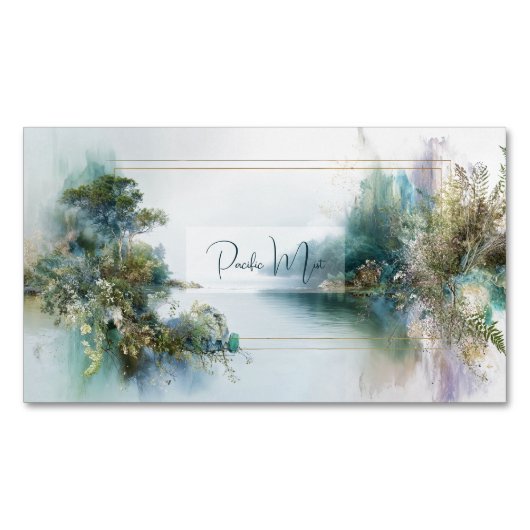 Ethereal Lake Landscape Botanical Gold Frame Magnetisch Visitekaartje (Voorkant)