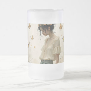 Ethereal Meisje met Vlinders in de Natuur Matglas Bierpul