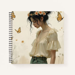 Ethereal Meisje met Vlinders in de Natuur Notitieboek
